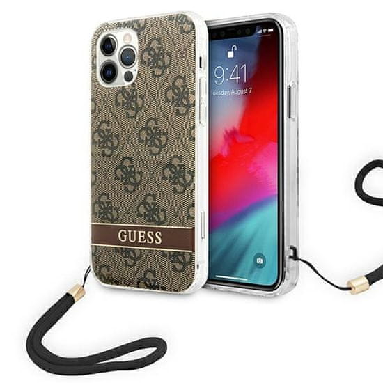 Guess Guess 4G Print Cord - Ohišje z vrvico za iPhone 12 Pro / iPhone 12 (rjava)