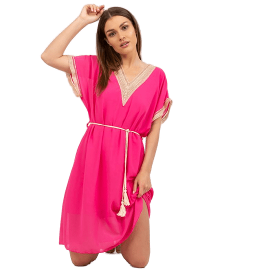 ITALY MODA Ženska obleka s pletenim pasom LOVE pink DHJ-SK-1508.12_387947