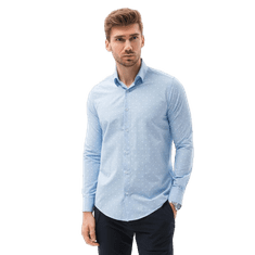 OMBRE Moška elegantna majica z dolgimi rokavi ZIBEON svetlo modra MDN11492 XXL