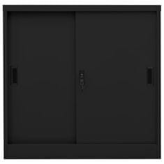 Greatstore Pisarniška omara z drsnimi vrati črna 90x40x90 cm jeklo