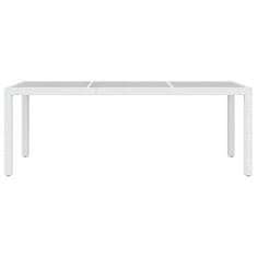 Vidaxl Vrtna miza, bela, 190x90x75 cm, kaljeno steklo in PE ratan