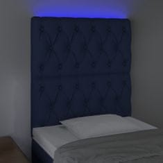 Vidaxl LED posteljno vzglavje modro 80x7x118/128 cm blago