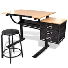 Vidaxl Pisalna miza z nagnjeno delovno površino in udobnim stolom