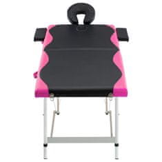 Vidaxl 2-conska zložljiva masažna miza aluminij črne in roza barve