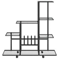 Vidaxl Stojalo za rože s kolesi 94,5x25x92,5 cm črno kovinsko