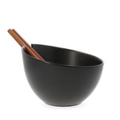 Homla MOOKA keramična skleda za solato s pripomočki črna 24 cm