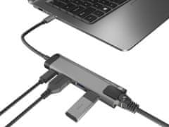 Natec večportni adapter FOWLER GO HUB 5v1, 2X USB 3.0 HUB, HDMI 4K, USB-C PD, RJ45