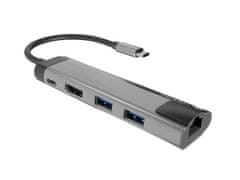 Natec večportni adapter FOWLER GO HUB 5v1, 2X USB 3.0 HUB, HDMI 4K, USB-C PD, RJ45