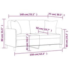 Vidaxl Kavč dvosed z blazinami črn 140 cm blago