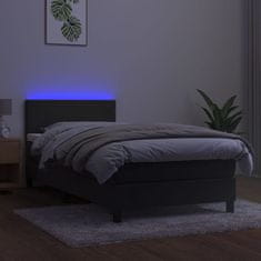 Vidaxl Box spring postelja z vzmetnico LED temno siva 90x200 cm žamet