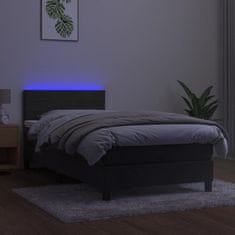 Greatstore Box spring postelja z vzmetnico LED temno siva 90x190 cm žamet