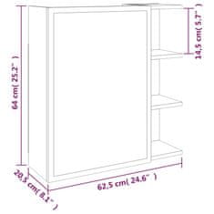 Vidaxl Kopalniško ogledalo siva sonoma 62,5x20,5x64 inženirski les