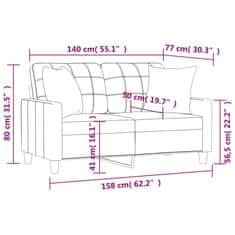 Vidaxl Kavč dvosed z okrasnimi blazinami siv 140 cm umetno usnje