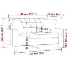 Vidaxl Kavč dvosed z okrasnimi blazinami kapučino 140 cm umetno usnje