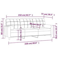 Vidaxl Trosed z vzglavniki in blazinami temno siv 210 cm blago