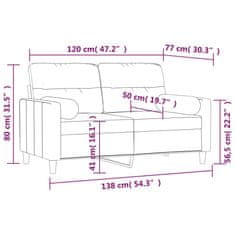 Vidaxl Dvosed z vzglavniki in blazinami temno siv 120 cm blago