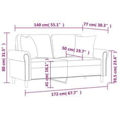 Vidaxl Kavč dvosed z okrasnimi blazinami roza 140 cm žamet