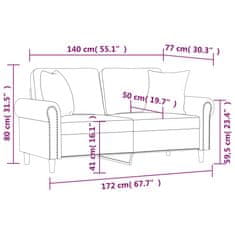 Vidaxl Kavč dvosed z okrasnimi blazinami rjav 140 cm žamet