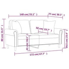 Vidaxl Kavč dvosed z blazinami vinsko rdeč 140 cm žamet