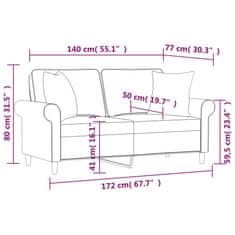 Vidaxl Dvosed z vzglavniki in blazinami temno siv 140 cm blago