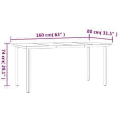 Vidaxl Vrtna jedilna miza črna 160x80x74 cm jeklo in kaljeno steklo