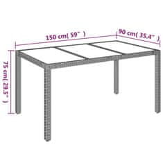 Vidaxl Vrtna miza s stekleno mizno ploščo črna 150x90x75 cm poli ratan