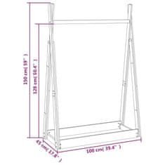 Vidaxl Stojalo za oblačila belo 100x45x150 cm trdna borovina