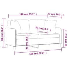 Vidaxl Dvosed z vzglavniki in blazinami temno siv 140 cm blago