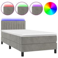 Vidaxl Box spring postelja z vzmetnico LED svetlo siva 90x190cm žamet
