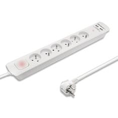 Qoltec qoltec prenapetostna zaščita | 6 vtičnic | 2 x usb | 1,8 m | bela