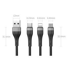 slomart proda quark pro 3v1 usb kabel - lightning / usb tipa c/ micro usb 5a 1,2 m črn (pd-b59th)