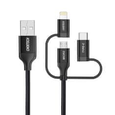 Choetech MFI Kabel USB Lightning USB Type C micro USB 3v1 1,2 m črn