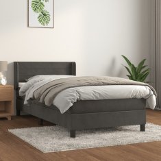 Greatstore Box spring postelja z vzmetnico temno siv 90x190 cm žamet