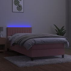 Greatstore Box spring postelja z vzmetnico LED roza 90x190 cm žamet