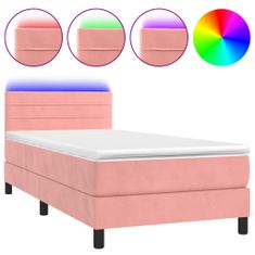 Greatstore Box spring postelja z vzmetnico LED roza 90x190 cm žamet