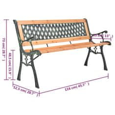 Vidaxl Vrtna klop 116 cm lito železo in trden les jelke