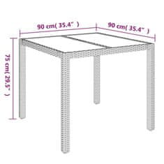 Greatstore Vrtna miza s stekleno ploščo siva 90x90x75 cm poli ratan