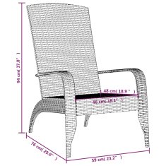 Vidaxl Vrtni stol Adirondack črn poli ratan