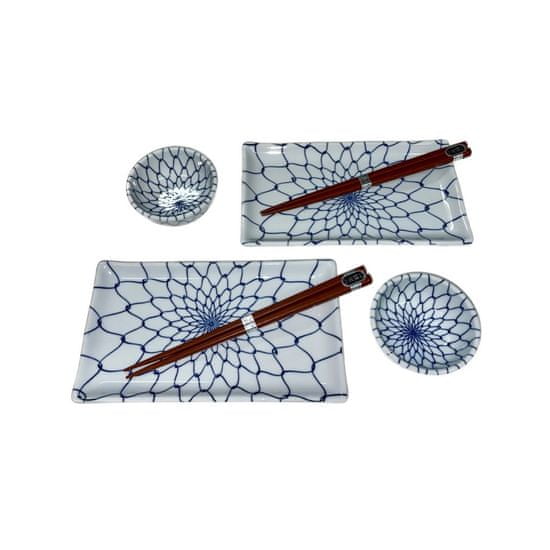 MIJ Sushi Set with White & Blue Net 4 kosi s palčkami