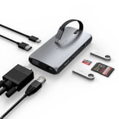 Satechi On the go priklopna postaja, USB-C PD, RJ 45, 4K HDMI, VGA, USB-A, USB-C, micro/SD, siva - odprta embalaža