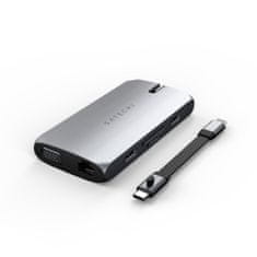 Satechi On the go priklopna postaja, USB-C PD, RJ 45, 4K HDMI, VGA, USB-A, USB-C, micro/SD, siva - odprta embalaža