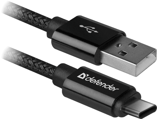 Defender Kabel USB09-03T PRO USB2.0 Črni, USB AM-Type-C, 1m, 2.1A