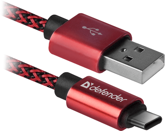 Defender Kabel USB09-03T PRO USB2.0 Rdeči, USB AM-Type-C, 1m, 2.1A