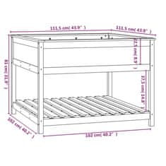 Vidaxl Visoka greda s polico 111,5x111,5x81 cm trdna borovina