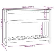 Vidaxl Visoka greda s polico bela 111,5x34,5x81 cm trdna borovina