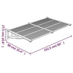 Vidaxl Nadstrešek za vrata črn in prozoren 152,5x90 cm polikarbonat