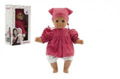 Lutka/Baby Hamiro 30cm, obleka iz blaga, rdeča + bela pika + šal