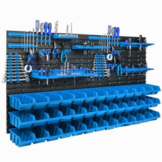 botle Stenska plošča za orodje 156 x 78 cm z 39 kos Škatla viseče Modra škatle s kompletom držal plastika