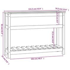 Vidaxl Visoka greda s polico med. rjava 111,5x34,5x81cm trdna borovina