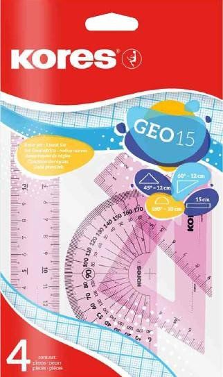 Kores Geometrijski komplet GEO set 15cm, komplet plastičnih ravnil, 4 kosi v polivinilasti vrečki